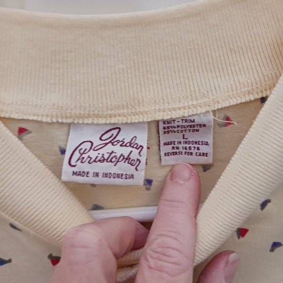 Vintage Jordan Christopher Pale Yellow Geometric Shapes Henley Shirt Size L - Picture 4 of 6